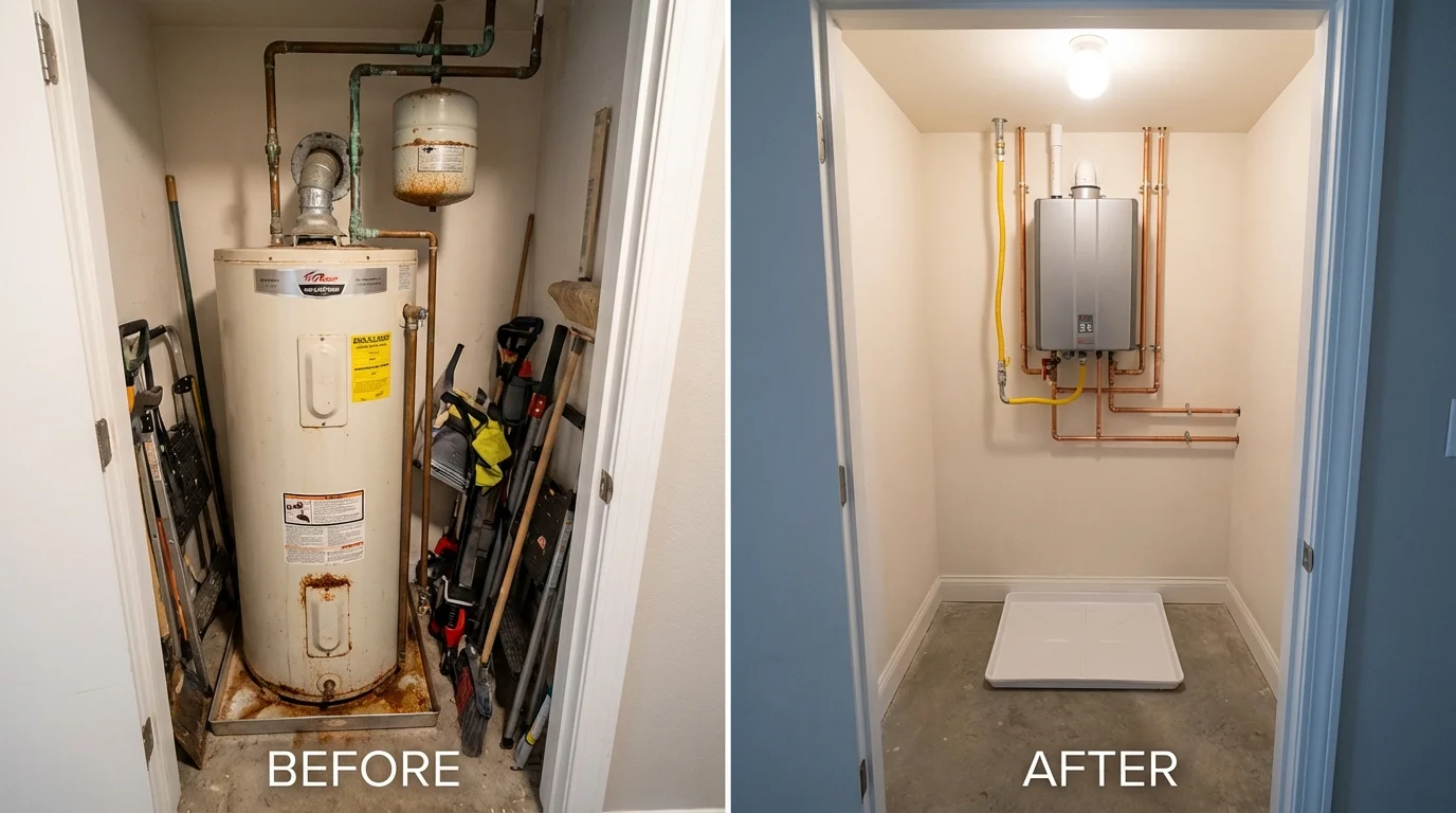 Tank water heater versus wall-mounted tankless unit comparison for Albany, CA homeowners